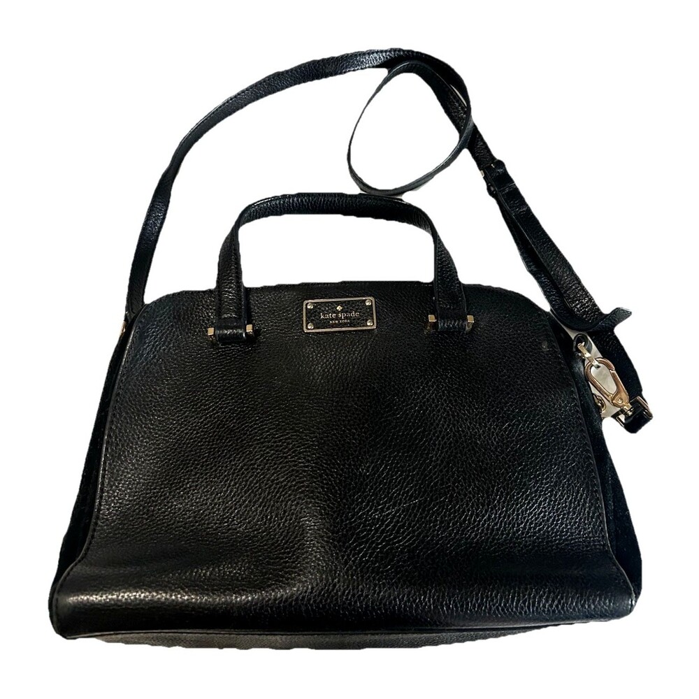 Kate Spade Pebbled Leather Dome Black Satchel Crossbody Bag Purse Zip Top